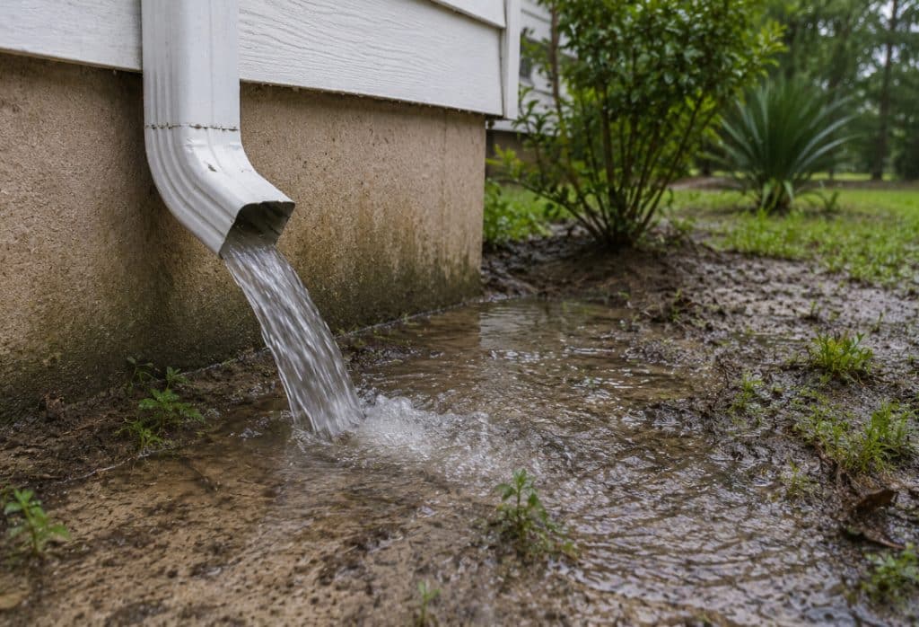 Short downspout releasing water too close to a home's foundation, causing water coming into the basement in Winchester, VA.